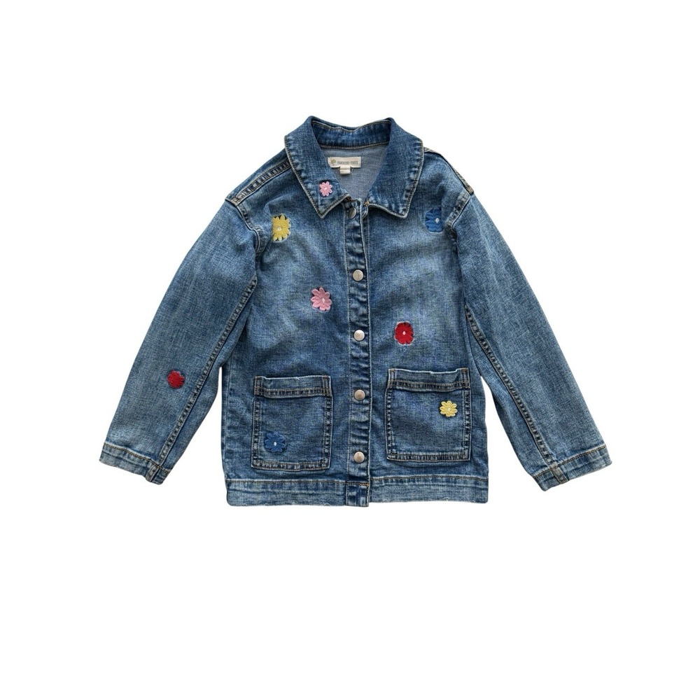 Tucker Tate Denim Jacket Girls Size 6 Floral Embroidered Boho Prairie Western